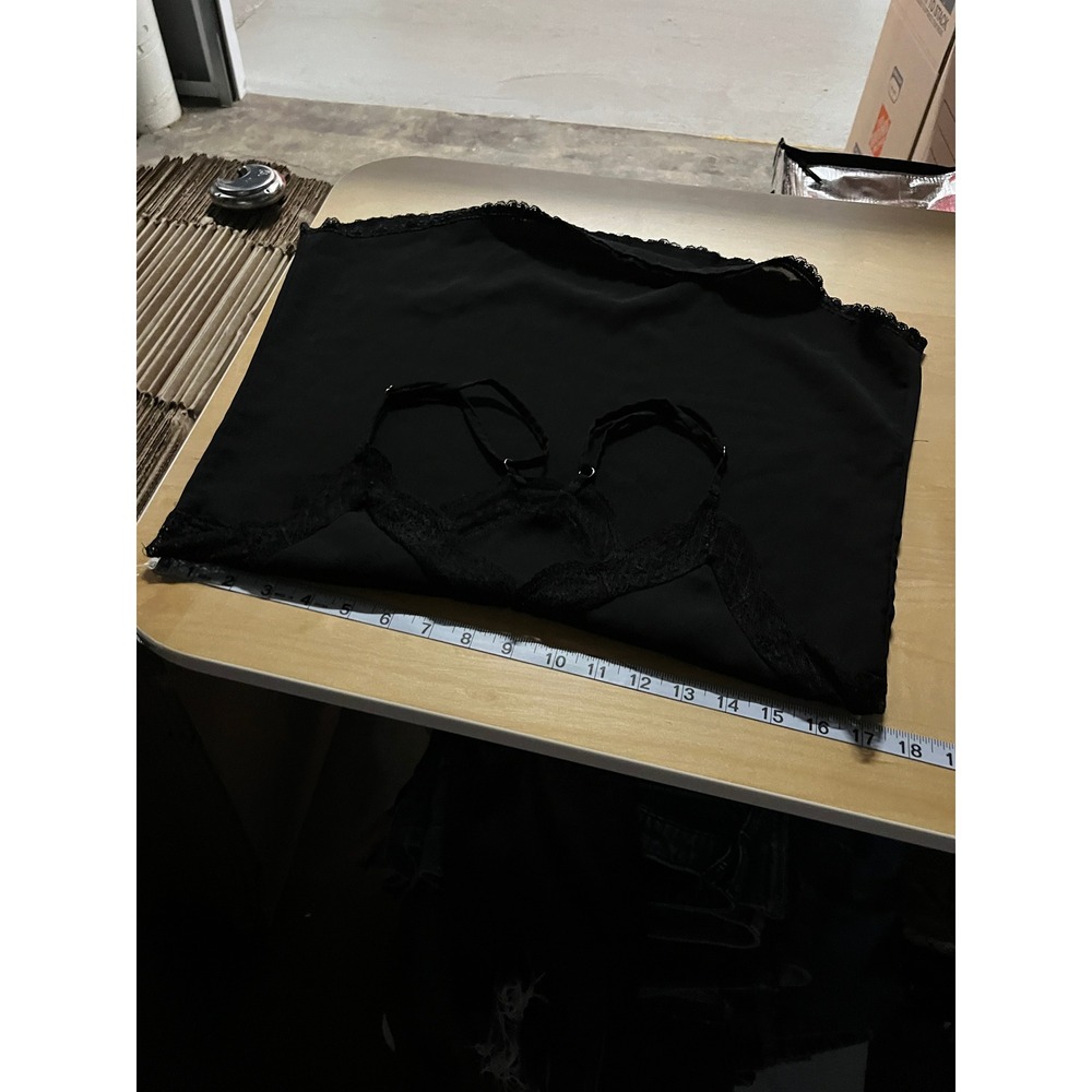 Y2K Womens Cami Top M Black Lace Lightweight Chic Euro Summer Minimalist Capsule - Picture 5 of 7